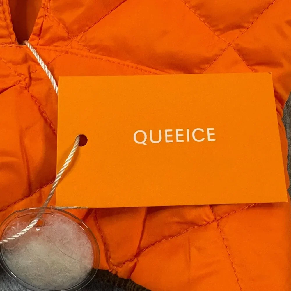 QUEEICE Dog Down Coat Jacket Orange Quilted Warm Size Large NWT Pockets
